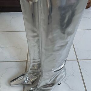 STAUD Silver Over the Knee Boots